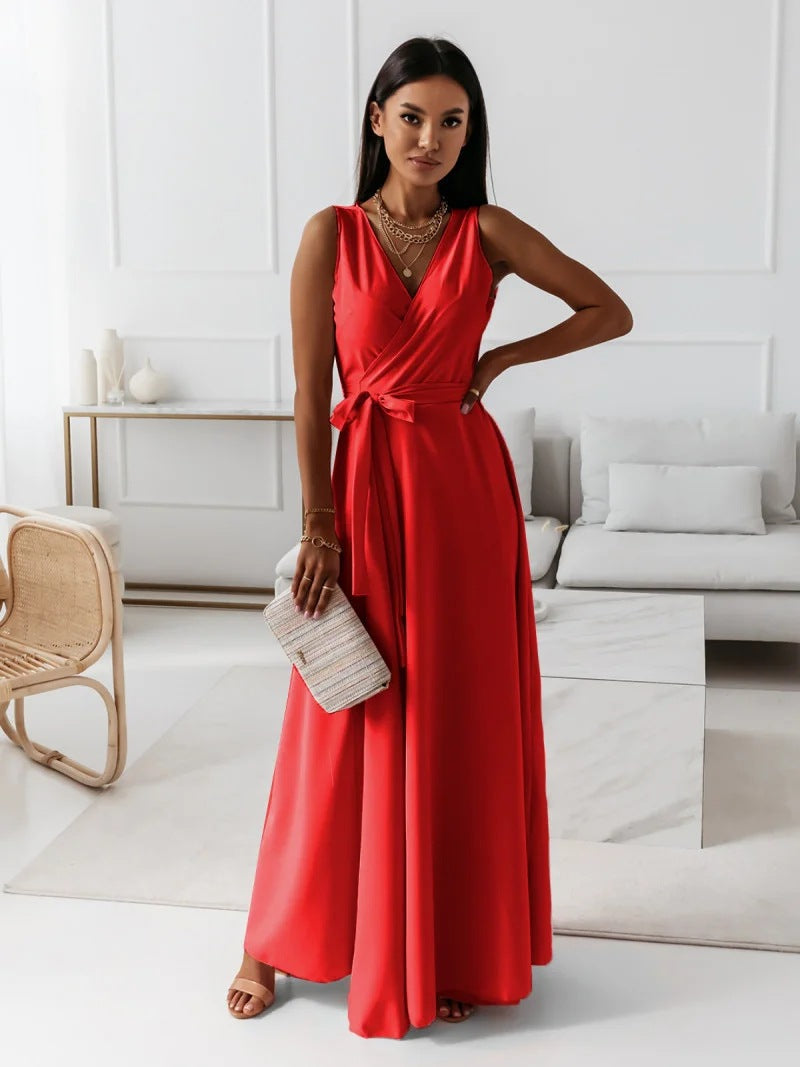 Women's formal gown and wedding guest dress with a flattering wrap cut