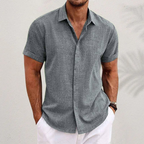 Sleeve hem detail on mens summer style short-sleeve button-down shirt