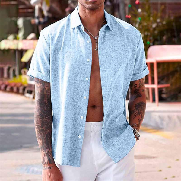 Men's casual short-sleeve summer shirt in classic button-down style