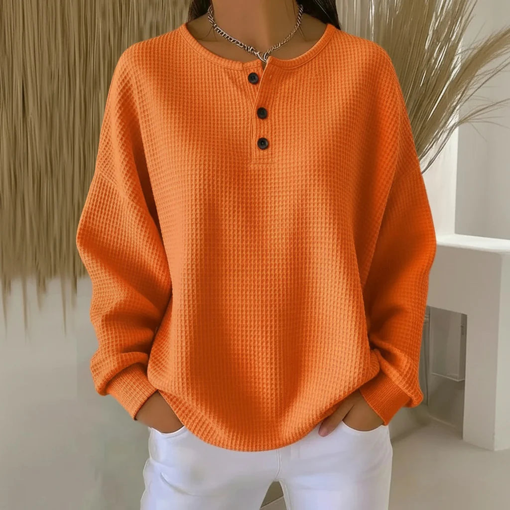 Brenna | Women’s Waffle Knit Henley Sweater