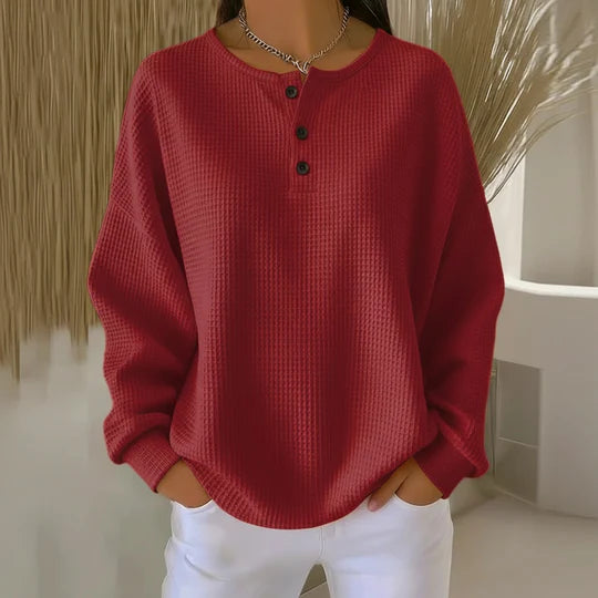 Brenna | Women’s Waffle Knit Henley Sweater