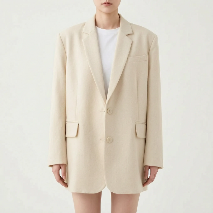 Womens oversized casual blazer back view showing tailored long sleeve design