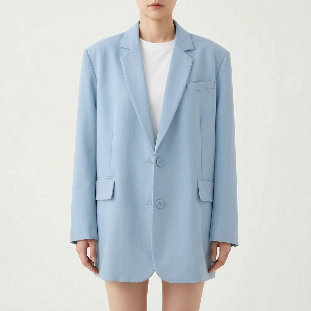 Detailed shot of fabric texture on womens oversized blazer jacket