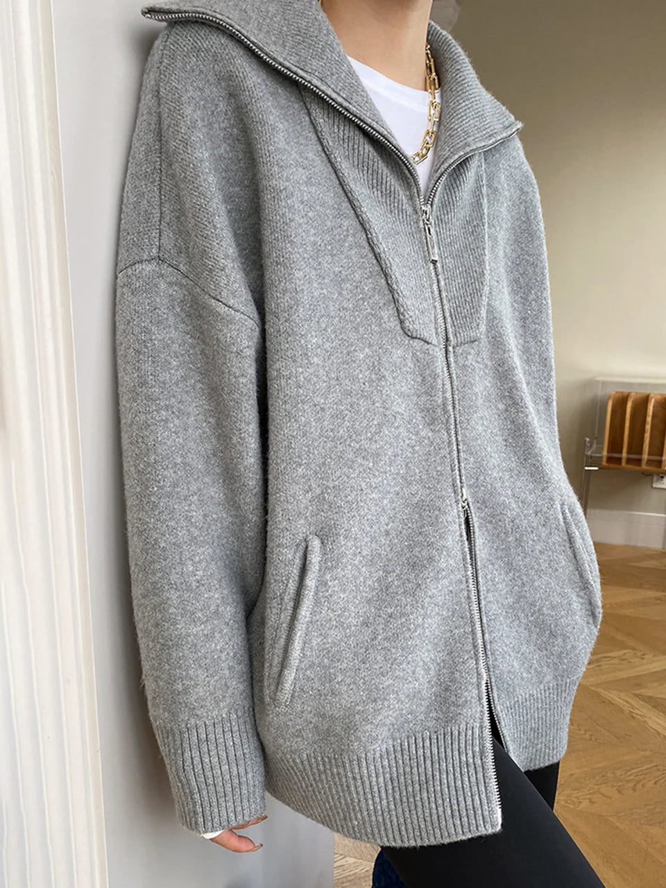 Evera | Women’s Oversized Zip Up Knit Cardigan