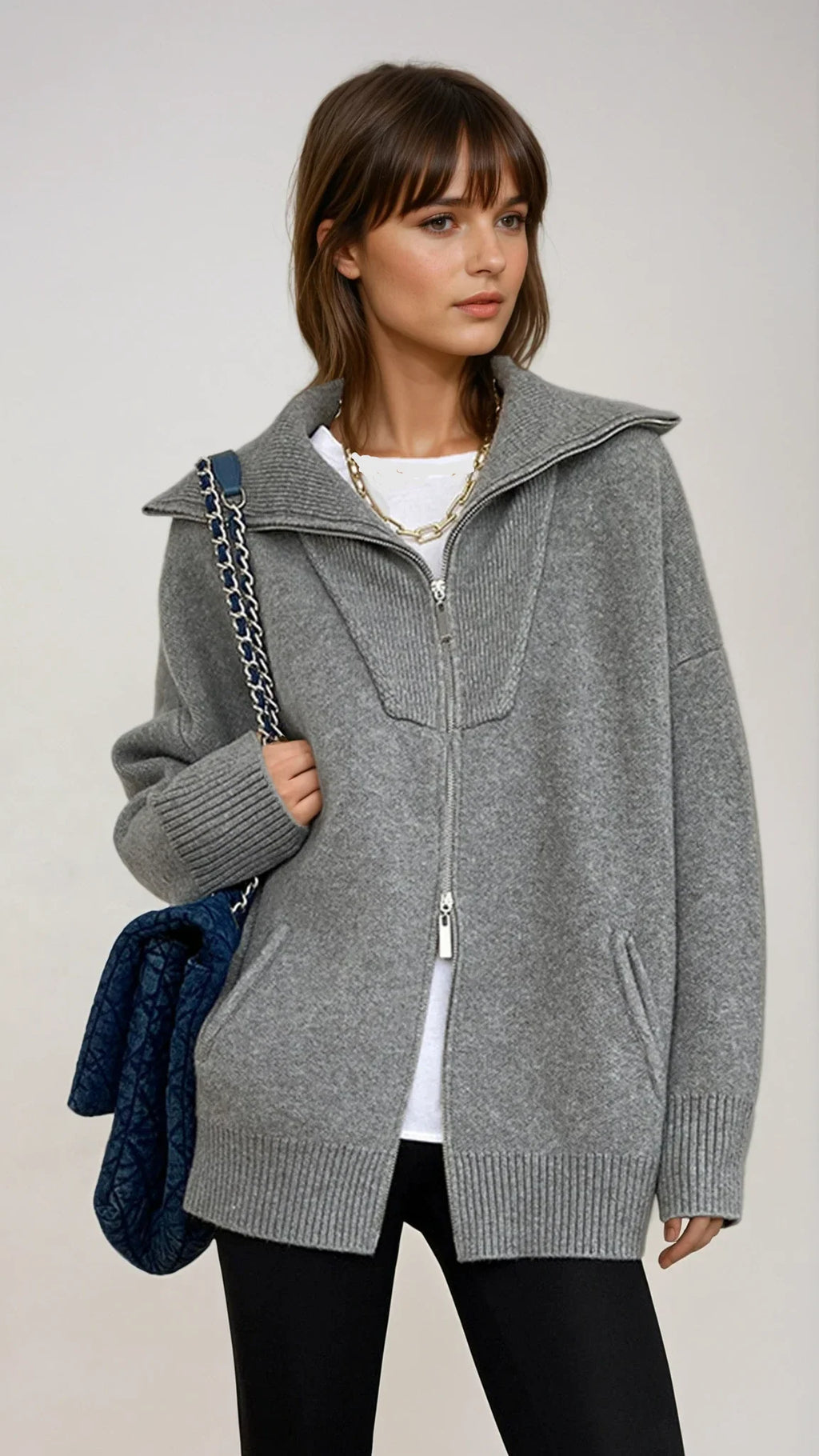 Evera | Women’s Oversized Zip Up Knit Cardigan