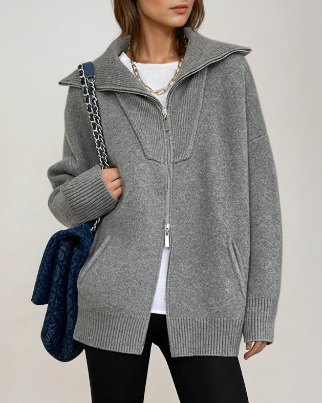 Evera | Women’s Oversized Zip Up Knit Cardigan