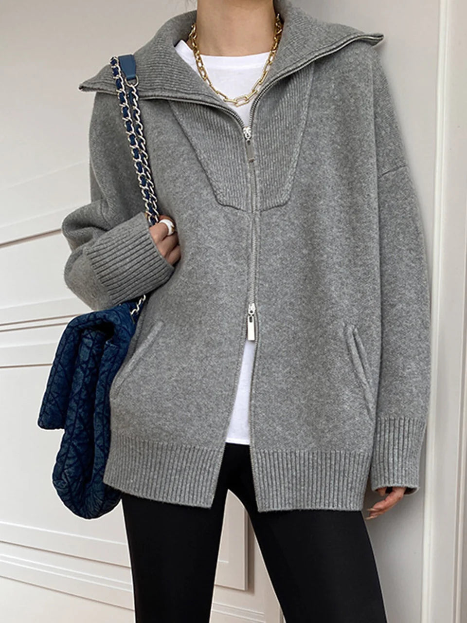 Evera | Women’s Oversized Zip Up Knit Cardigan