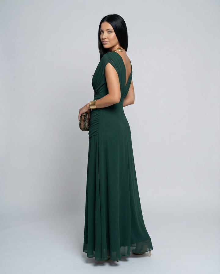 Formal evening wear maxi dress with trendy off shoulder cut