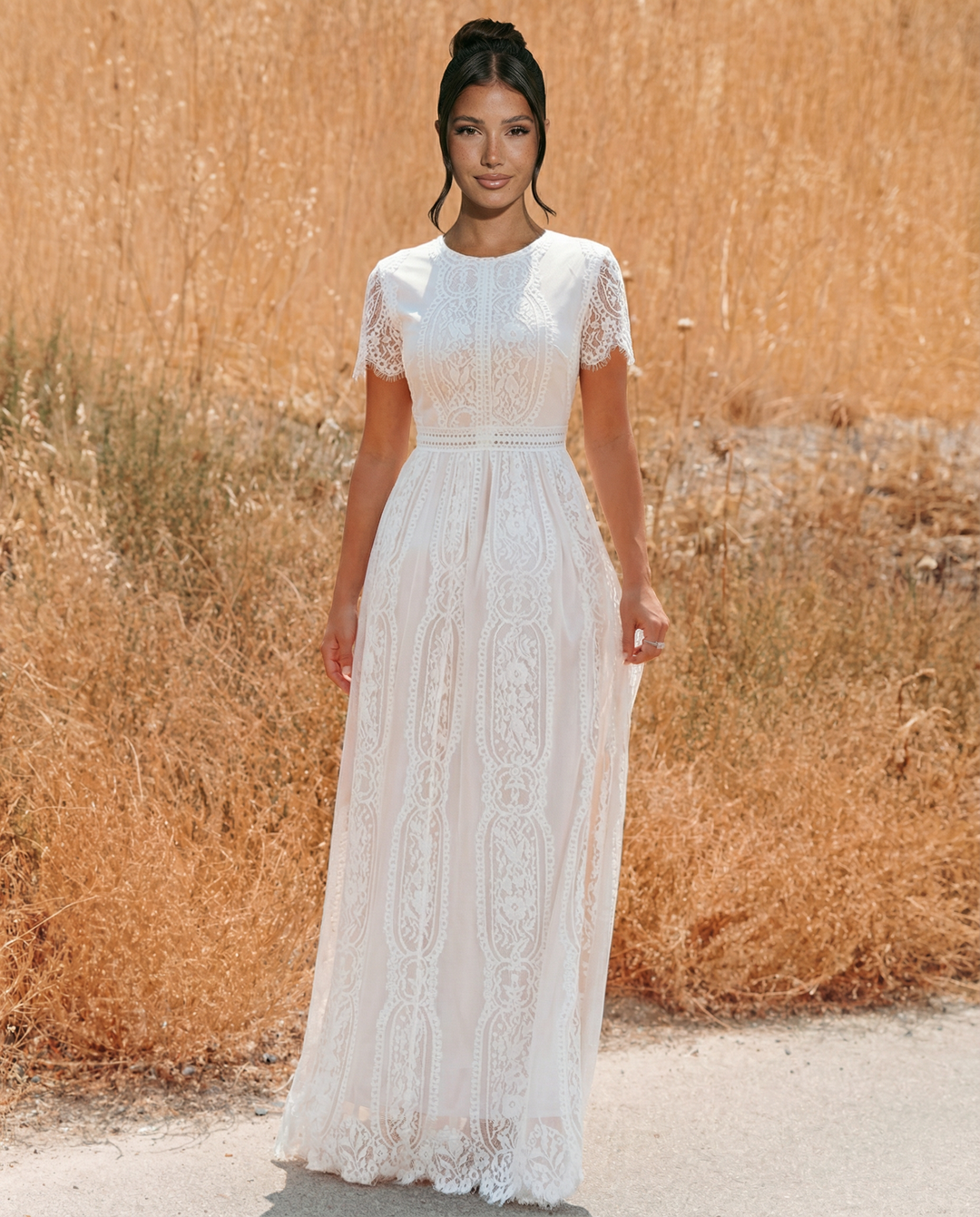 Back view of the women's formal evening gown with zipper closure