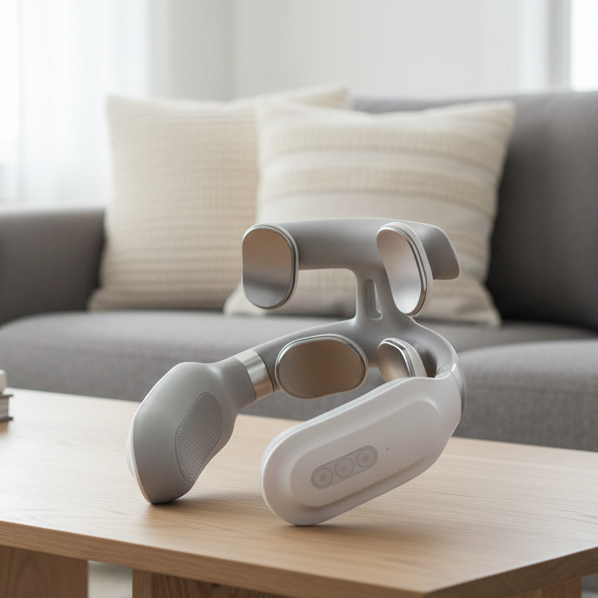 Unisex cordless neck and shoulder massager with ergonomic handles for deep tissue pain relief.