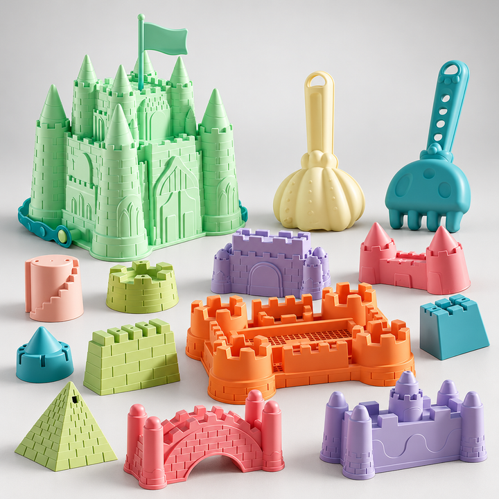 Durable children toys for outdoor fun with sandcastle molds and bucket