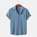 Men’s Waffle Knit Short Sleeve Button Up Shirt