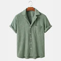 Men’s Waffle Knit Short Sleeve Button Up Shirt