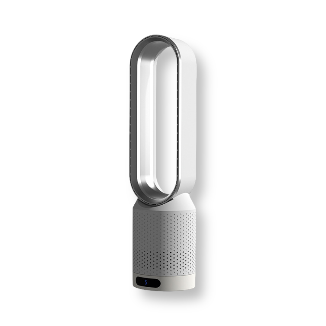 Top-down view of the bladeless air purifier fan demonstrating airflow outlets