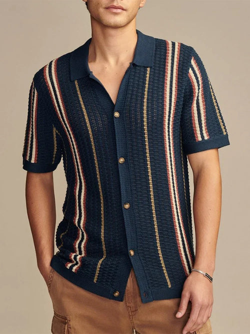 Men’s Striped Knit Button Up Shirt Fit