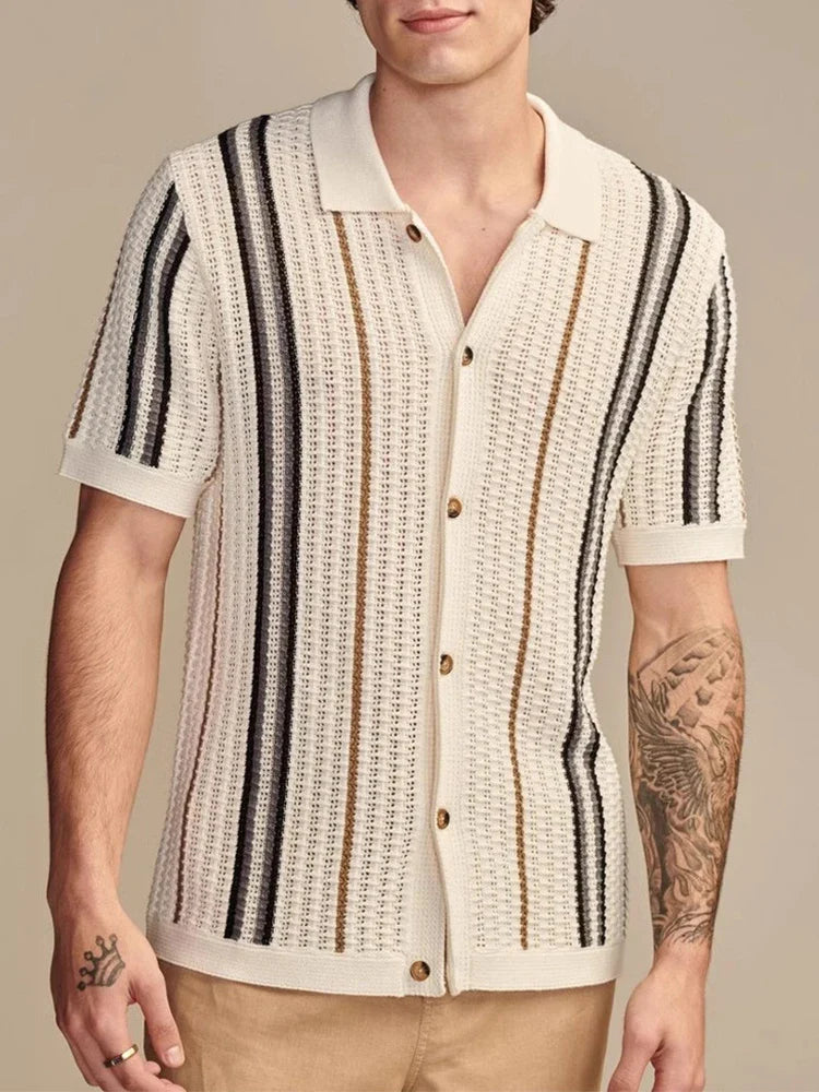 Men’s Striped Knit Button Up Shirt Fit
