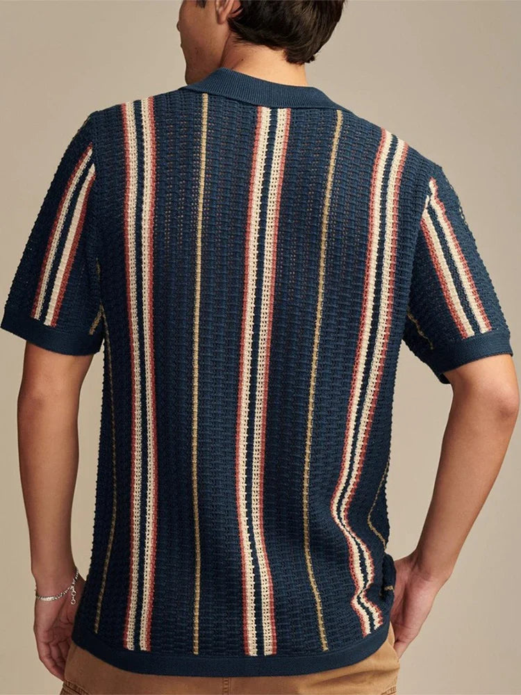 Men’s Striped Knit Button Up Shirt Fit