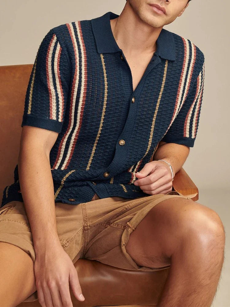 Men’s Striped Knit Button Up Shirt Fit