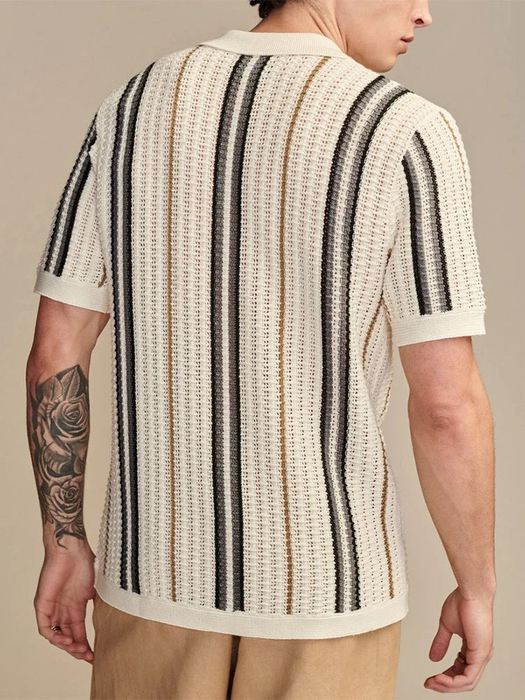 Men’s Striped Knit Button Up Shirt Fit