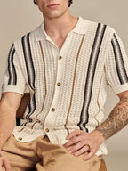 Men’s Striped Knit Button Up Shirt Fit