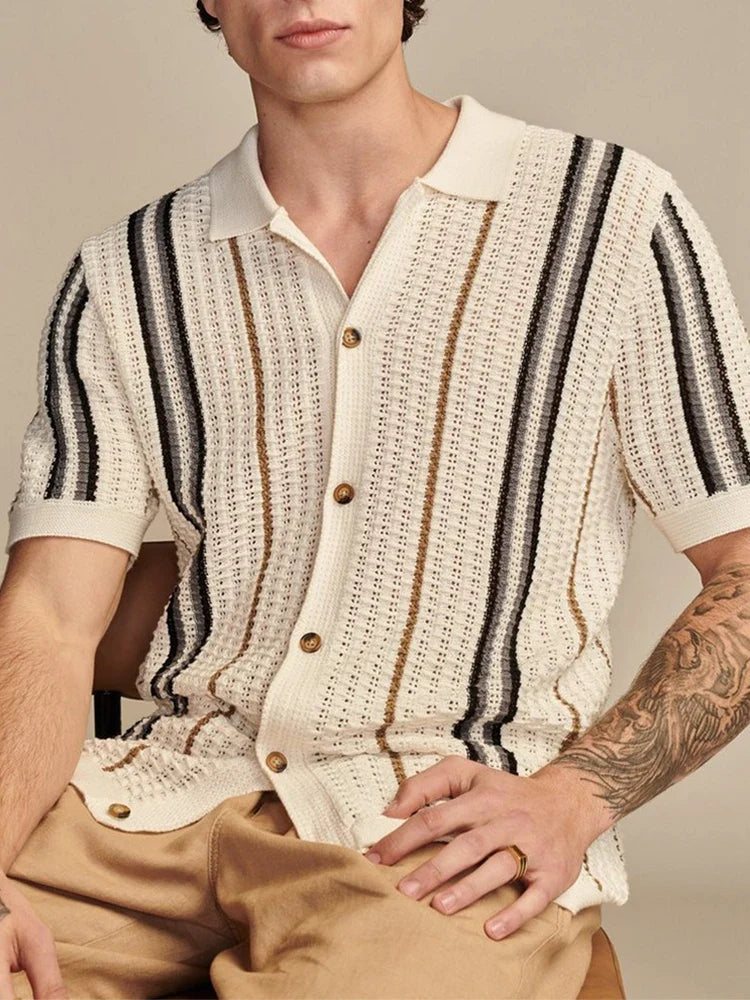 Men’s Striped Knit Button Up Shirt Fit