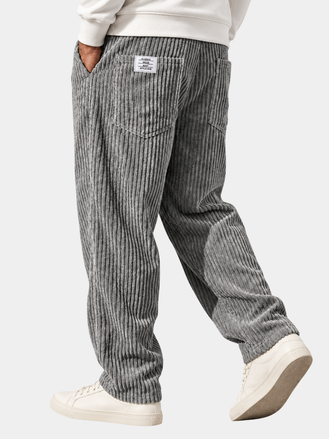 Detailed shot of adjustable drawstring on mens winter trousers