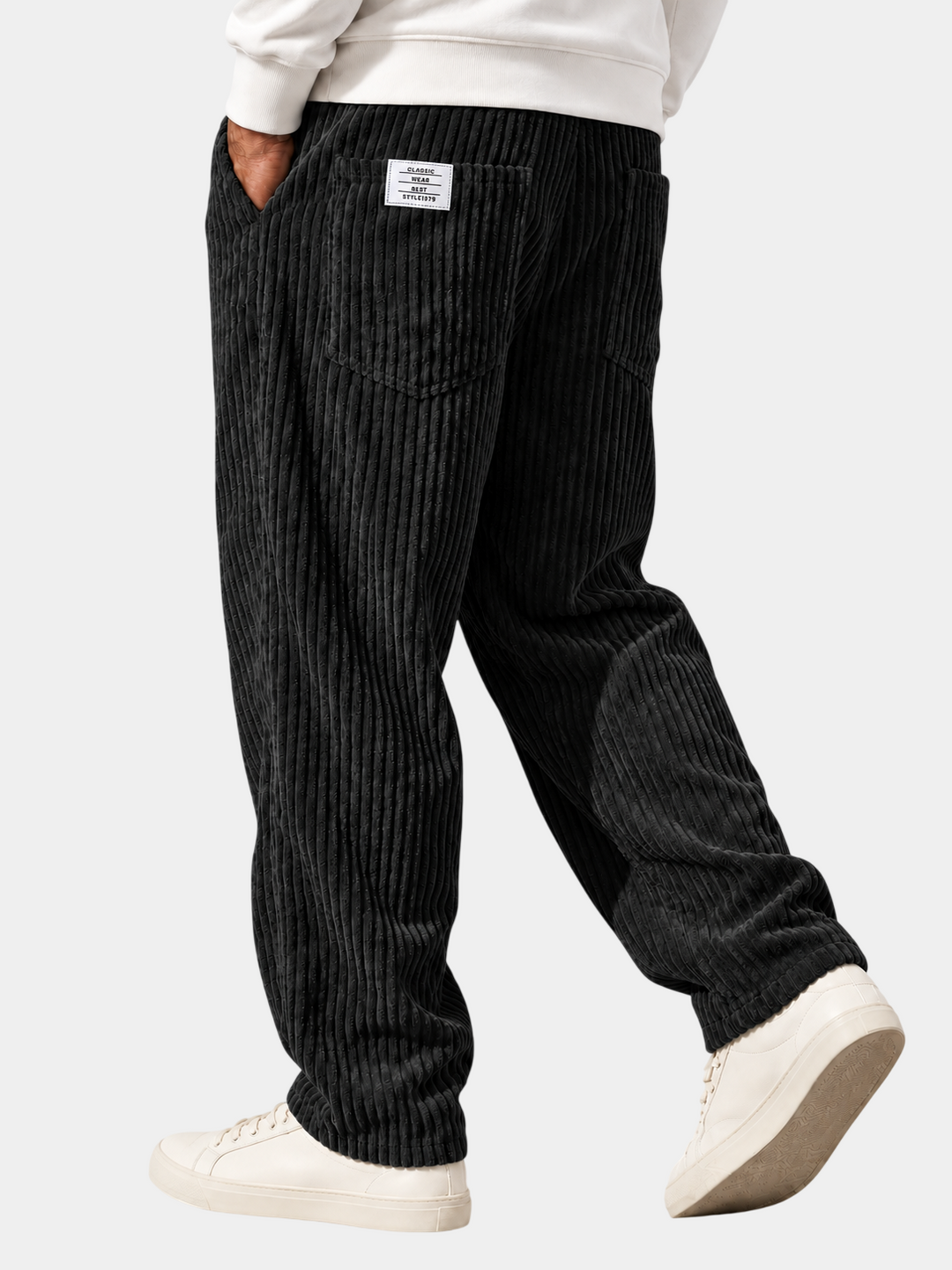 Hemline view of mens straight leg casual fashion trousers