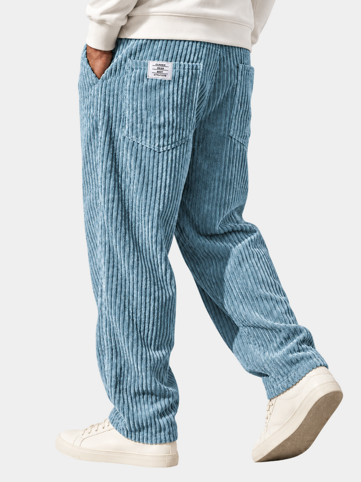Versatile mens fashion pants with ribbed finish and relaxed cut