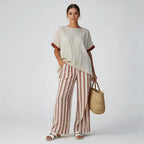 Women’s Striped Poncho Top and Linen Pants Set