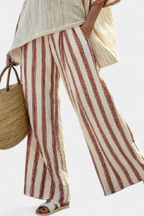 Women’s Striped Poncho Top and Linen Pants Set