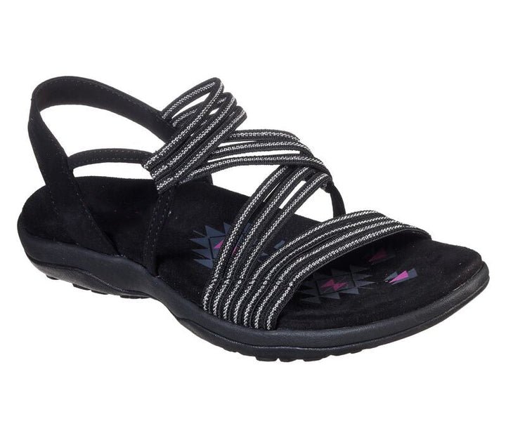 Black strappy comfort sandal isolated on white background