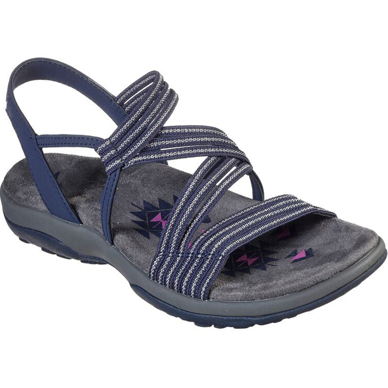 Close-up of comfortable strappy sandals showing cushioned footbed and arch support