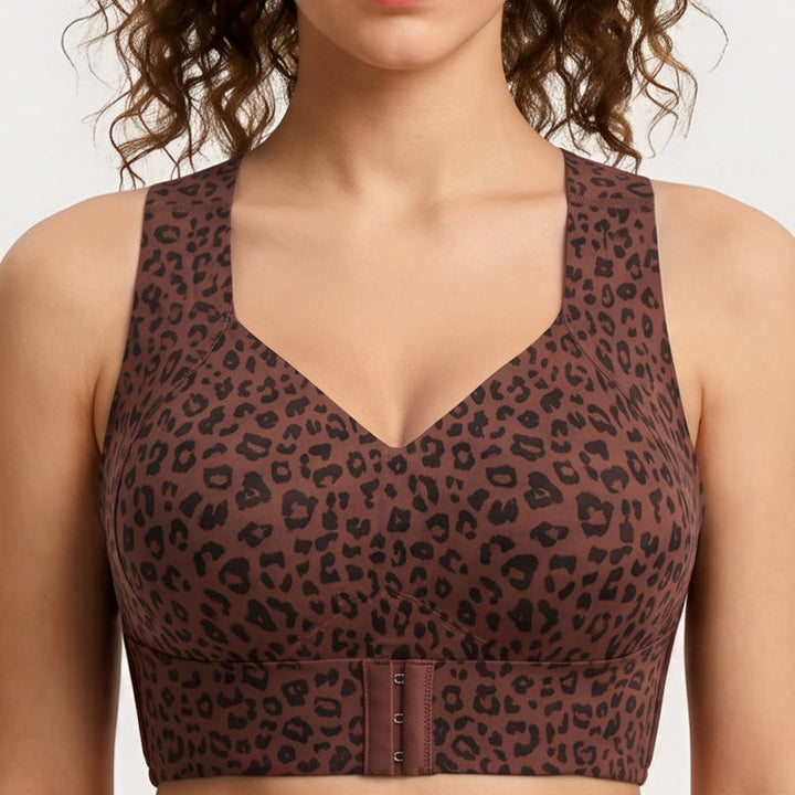 Women's posture support wireless sports bra front view showing lift