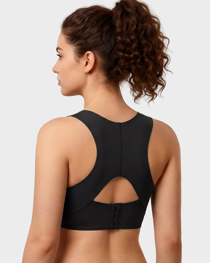 Detailed view of moisture wicking fabric on womens support bra
