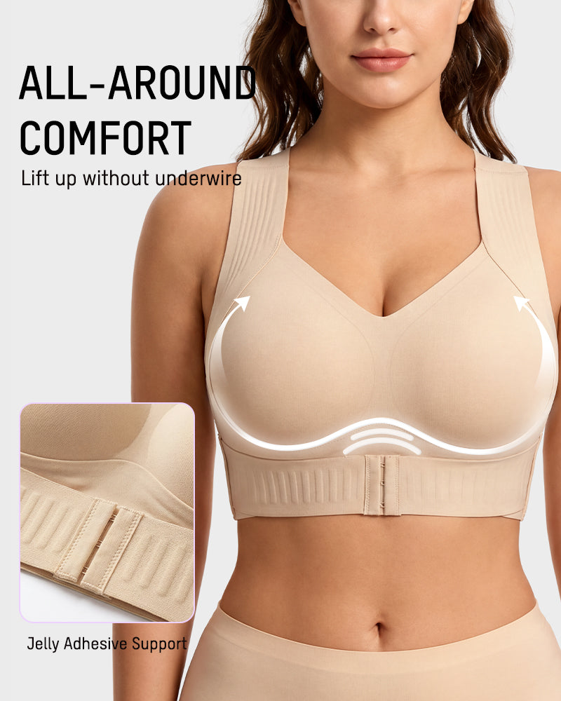 Wireless sports bra for women designed for fitness and back support