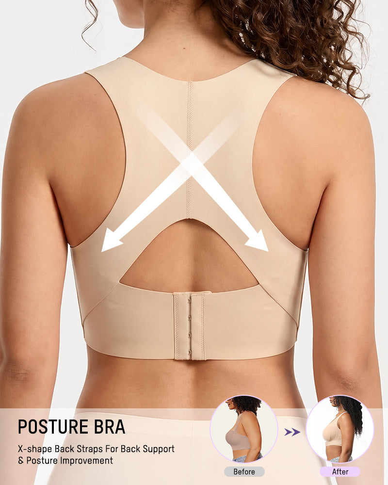 Breathable womens activewear posture support bra in neutral color
