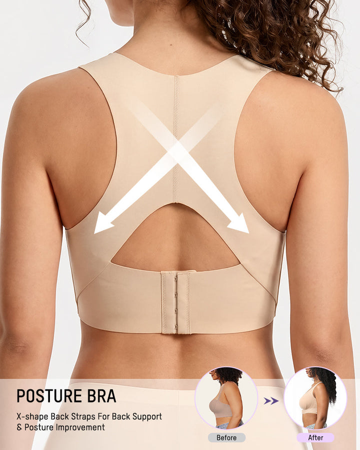 Breathable womens activewear posture support bra in neutral color
