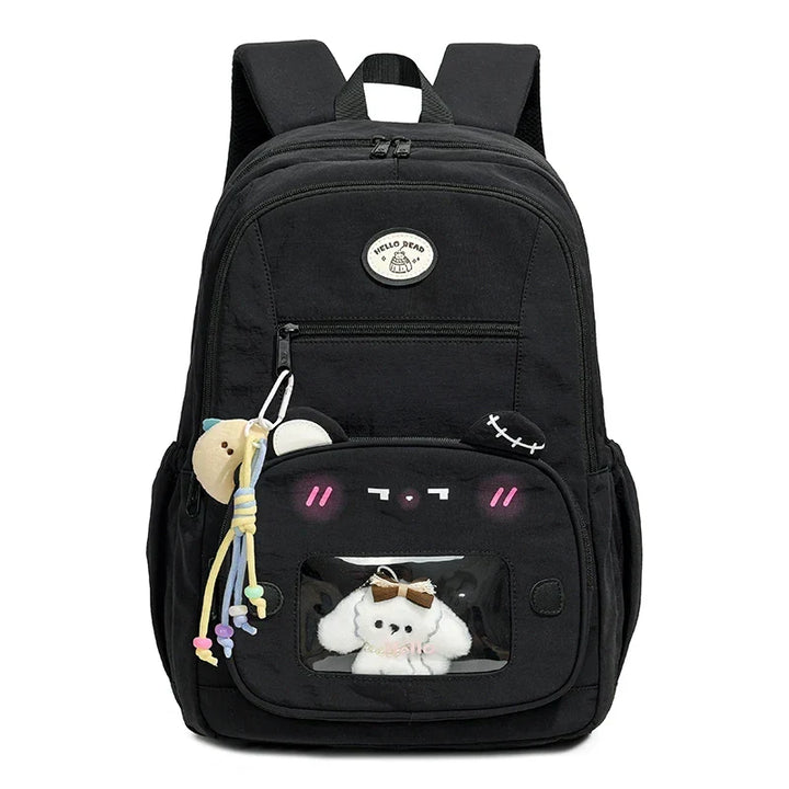 Close-up of the sturdy dual zippers and high-quality fabric on the cute women's backpack