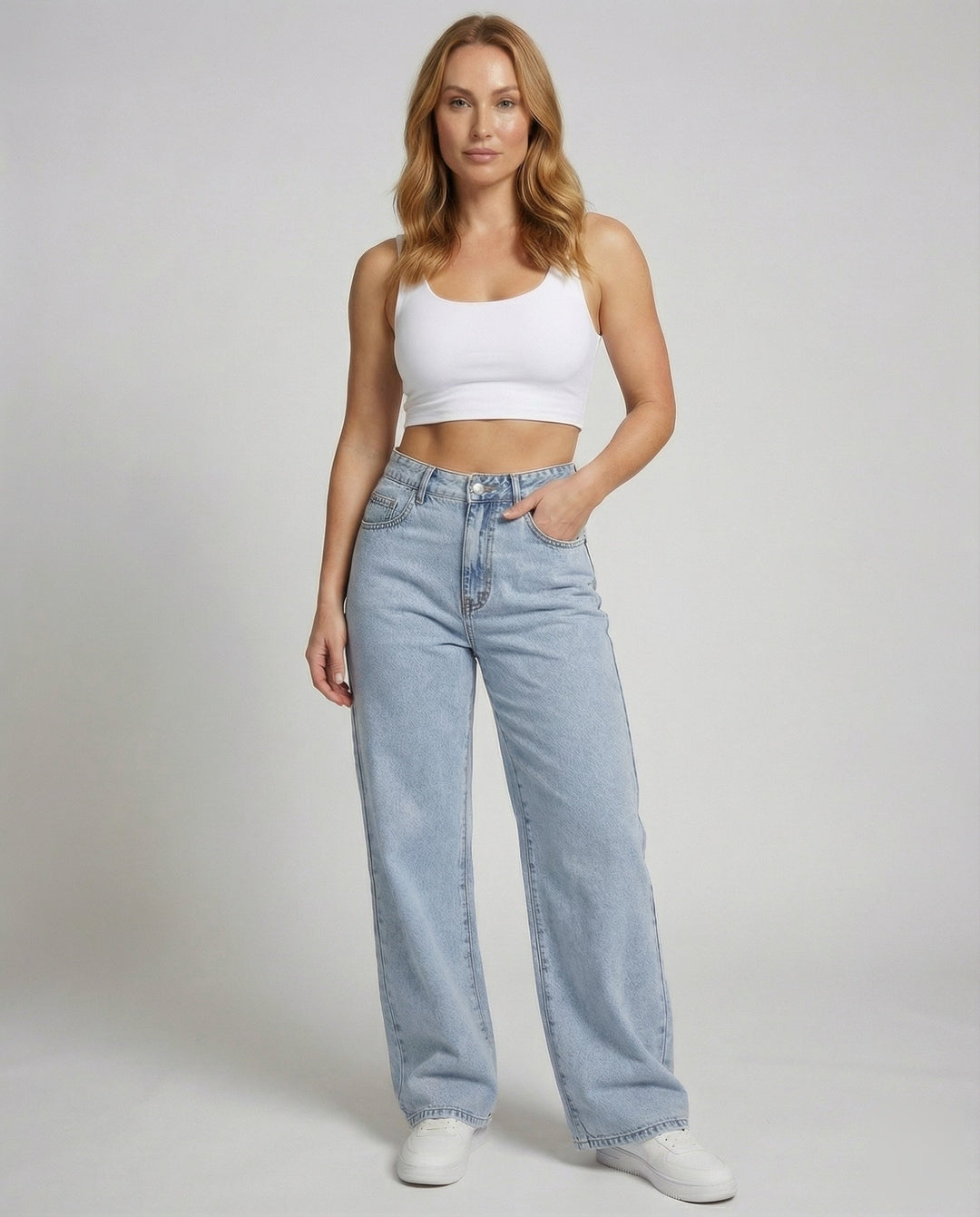 High waist vintage style womens flared wide leg denim jeans