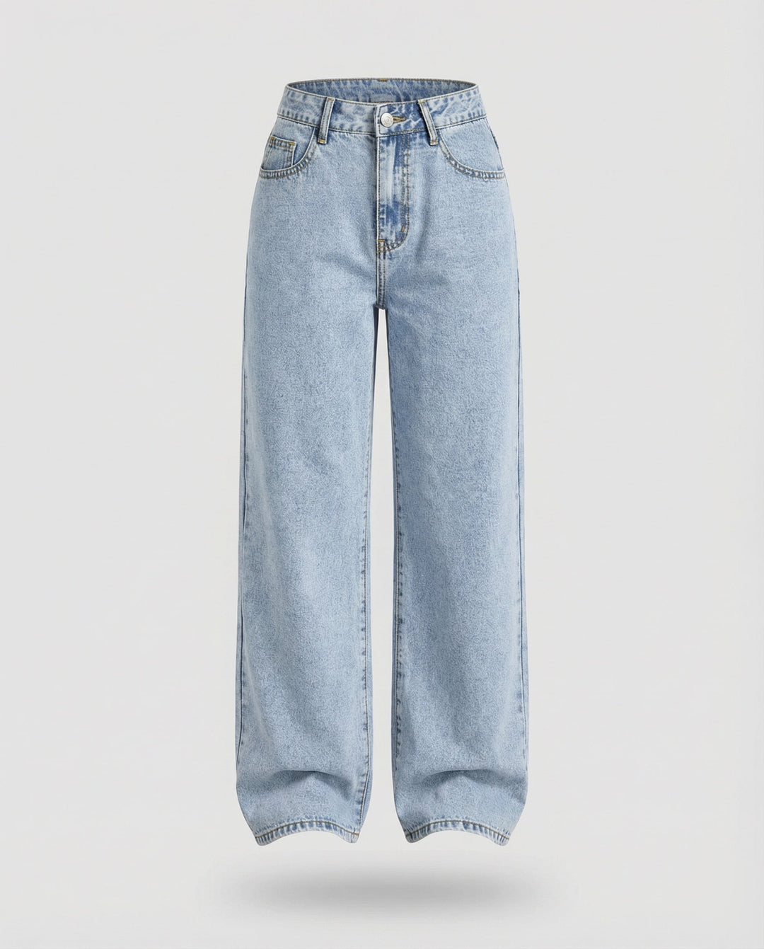 Light blue vintage wash wide-leg flared jeans front view on neutral background