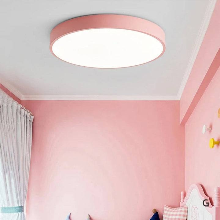 Nordic Macaron Round Wooden Ceiling Lamp in soft pastel finish for modern interiors