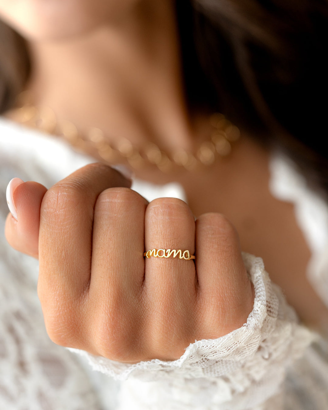 Dainty gold mama letter ring for women, stylish mother's jewelry gift