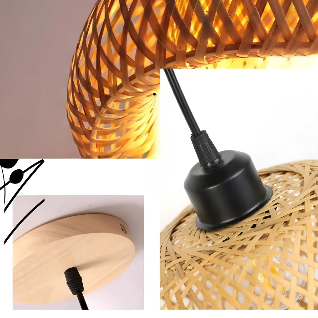 Modern LED pendant lighting fixture made of natural woven bamboo