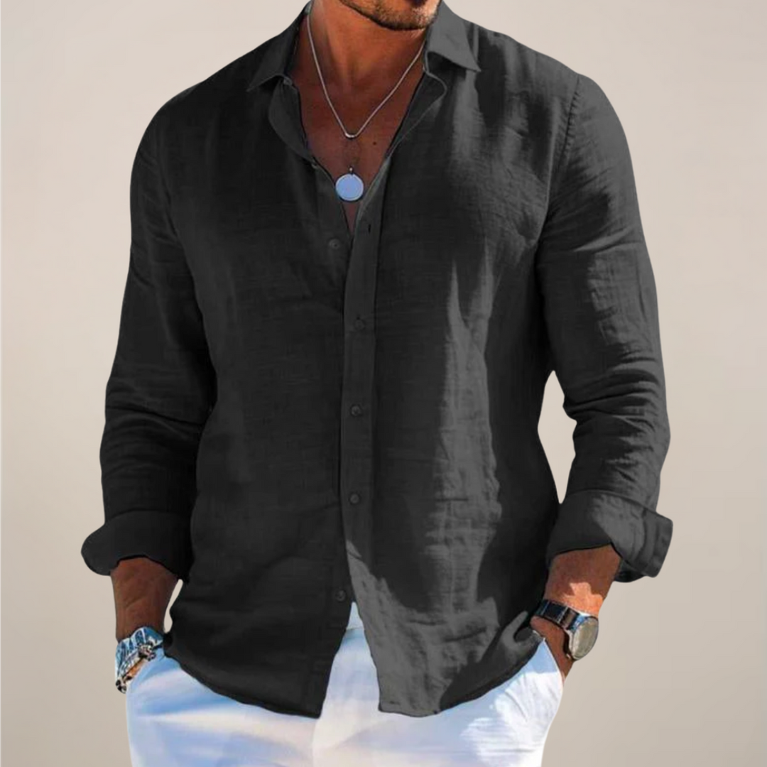 Mens relaxed fit long sleeve button down shirt in casual style