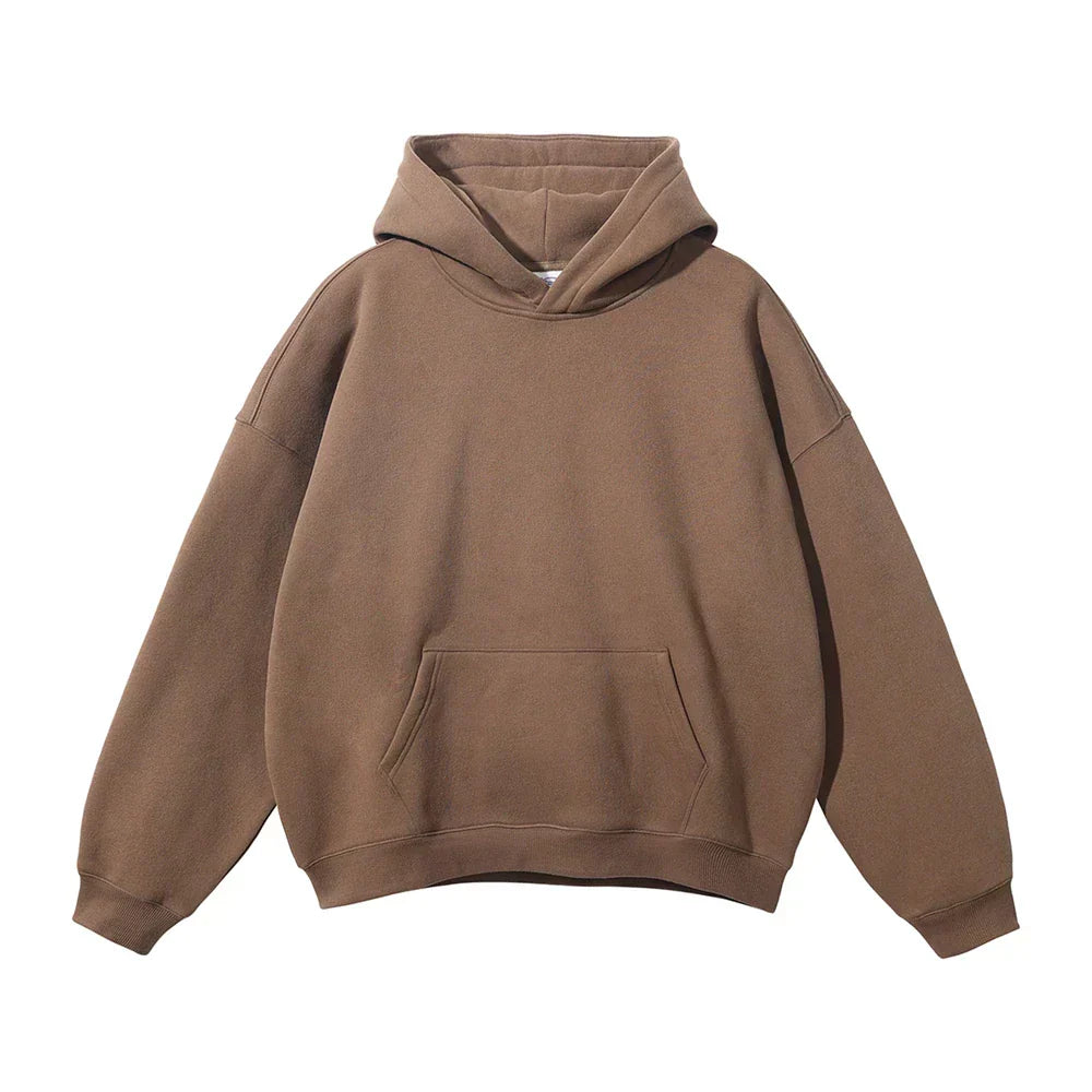 Detail of the drawstring hood on mens pullover hoodie