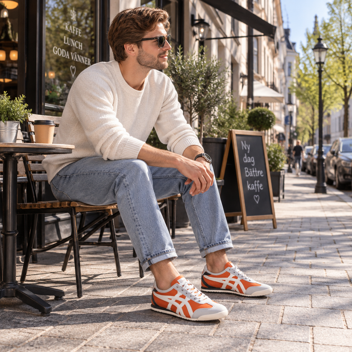 Men's retro low-top sneakers in vintage yellow and orange runner style