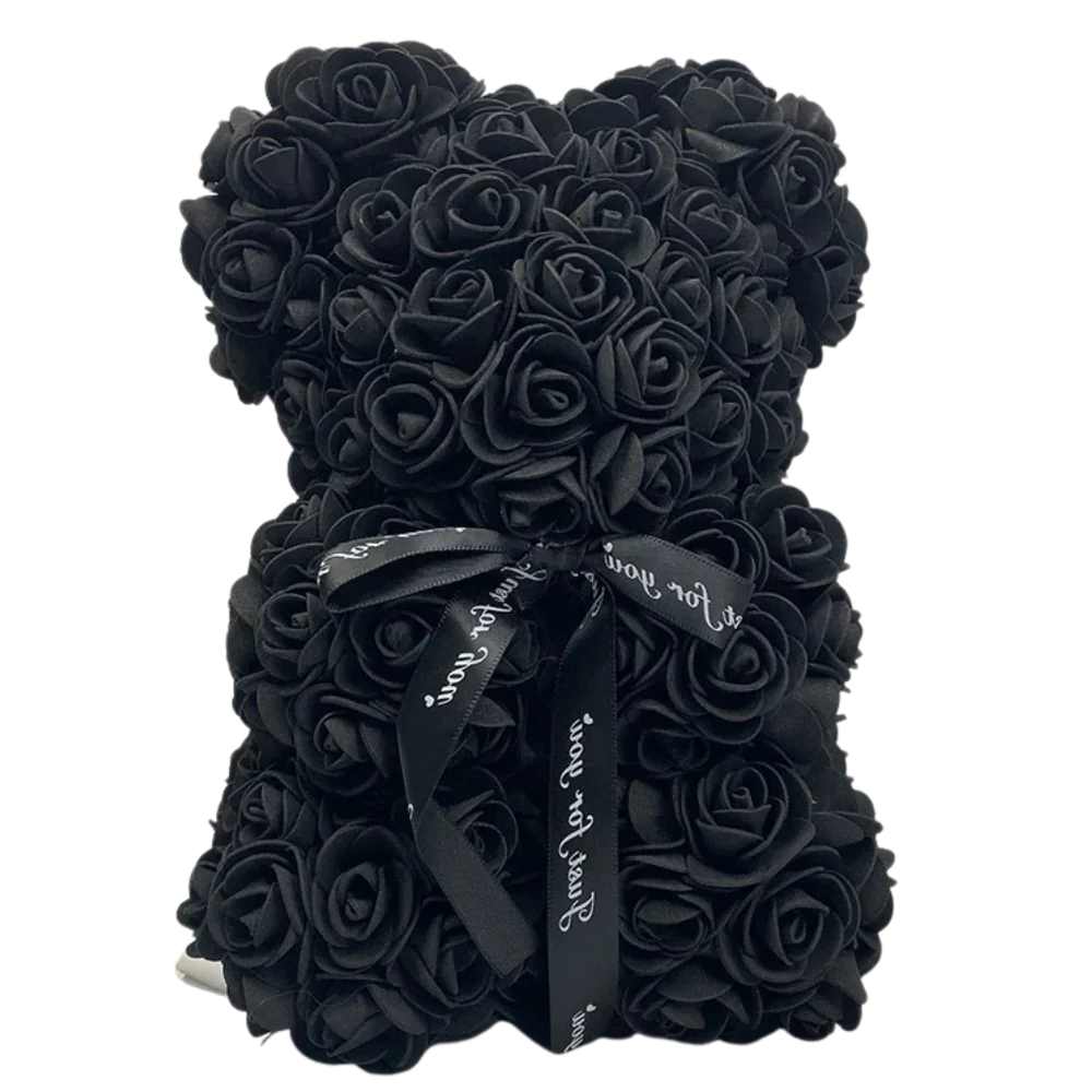 Side view of red rose teddy bear home decor ornament