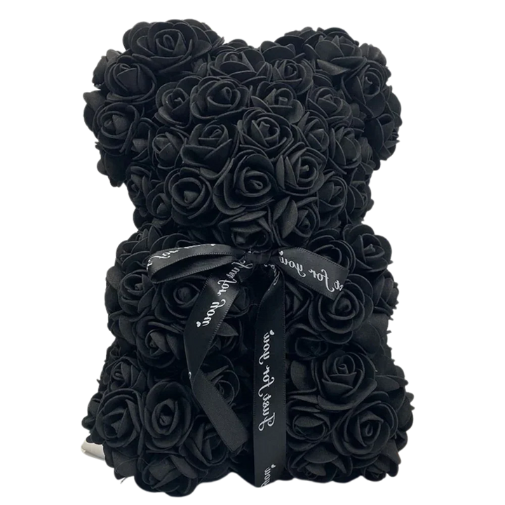 Side view of red rose teddy bear home decor ornament