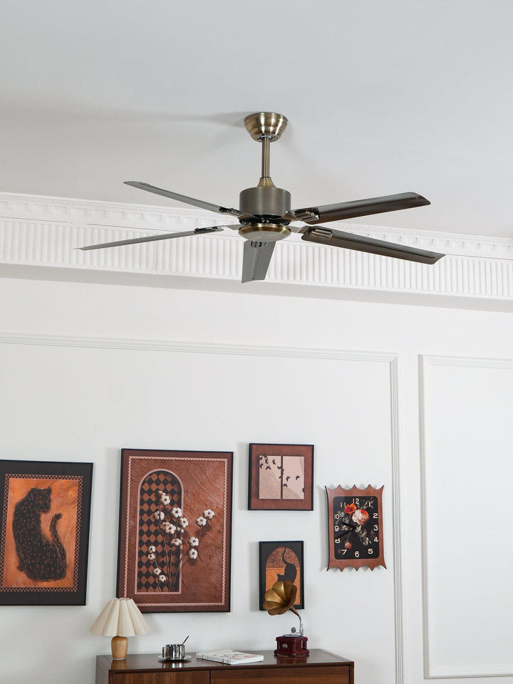 Description image: Dimensions and clearance guide for the large ceiling fan