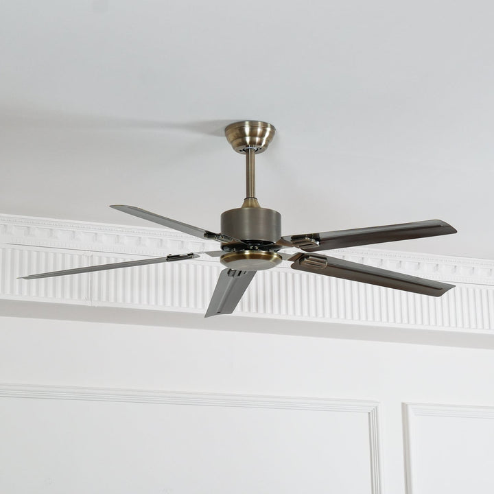 Side profile of the indoor lighting ceiling fan highlighting its sleek metal construction